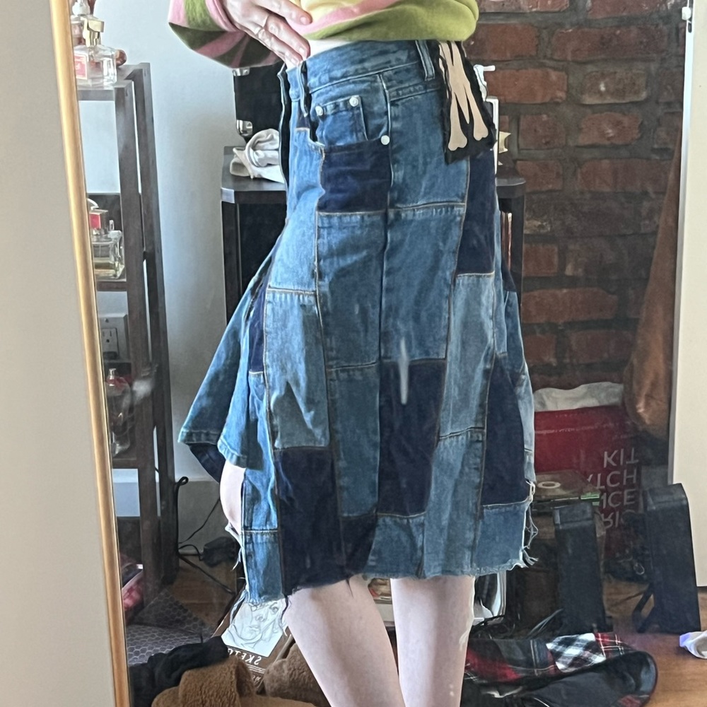 Patchwork denim skirt